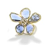 Dtja Shiny Crystal Flower Statement Ring for Women Bling CZ Delicate Lightweight Adjustable Expandable Open Wrap Finger Rings Comfort Fit Boho Y2K Jewelry Wedding Birthday Christmas (Blue)