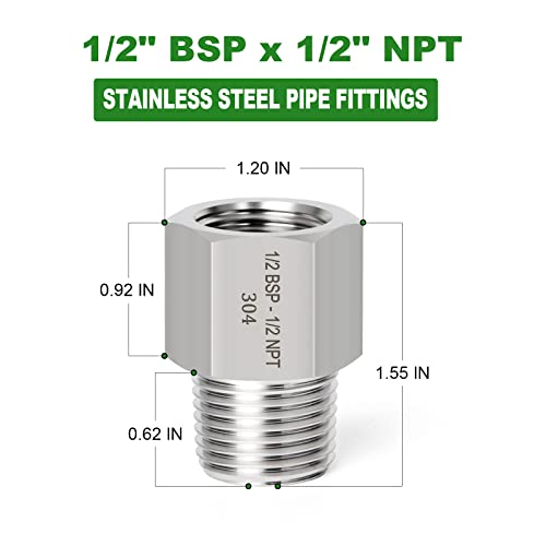 taisher 2pcs forging of 304 stainless steel fitting reducer adapter 1234 npt male x 1234 g thread bsp female