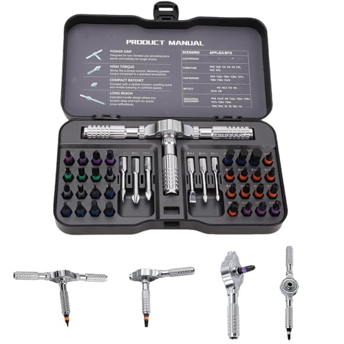 40-in-1 Magnetic Ratchet Screwdriver Set with S2 Steel Bits & Flexible Shaft for Precision Repair & Assembly, Furniture Assembly
