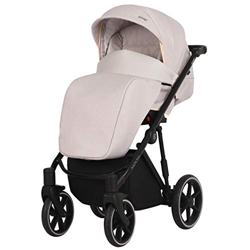 KUNERT Kinderwagen MOLTO Sportwagen Babywagen Autositz Babyschale Komplettset Kinder Wagen Set 2 in 1 und 3 in 1 (Creme, Rahmenfarbe: Schwarz, 3in1)