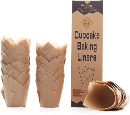 Bake Choice 200pcs Natural Tulip Cupcake Liners for Baking C...