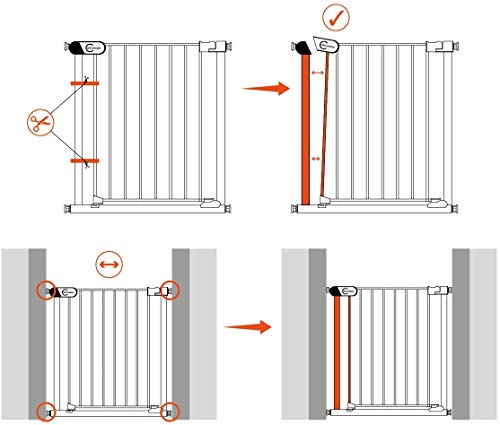 Callowesse Saluki Tall & Narrow 96cm High, Pet Safety Gate and Baby Gate, 65cm-70cm, Pressure Fitted No Screws for Narrow Doorways, Stairs and Hallways. Extensions available. White - Image 8