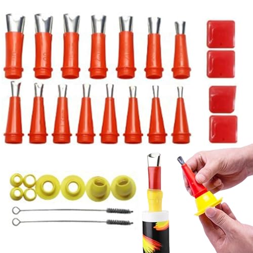Aplicador de boquilla para pies - 29 puntas en forma de V de acero inoxidable, herramientas de acabado de sellador de goma | Juego de accesorios de sellado de precisión para la renovación de la