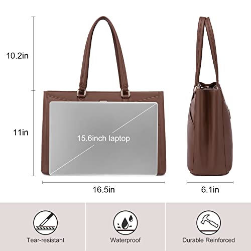 Image of LOVEVOOK Laptop Bag for Women 15.6 Inch Tote Bags Waterproof Leather Briefcase Computer Women Business Office Work Bag,Dark Brown