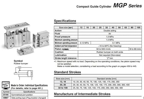 Vérin pneumatique double guidage MGPM16 pour lignes d'assemblage