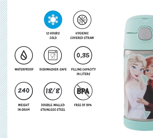 Thermos kids FUNTAINER STRAW BOTTLE DISNEY 0,35 l, Frozen II, Thermoflasche Kinder aus Edelstahl mit Trinkhalm, 12 h kalt, spülmaschinenfest, dicht ohne Kohlensäure, Disney Flasche für Kita, Schule 5
