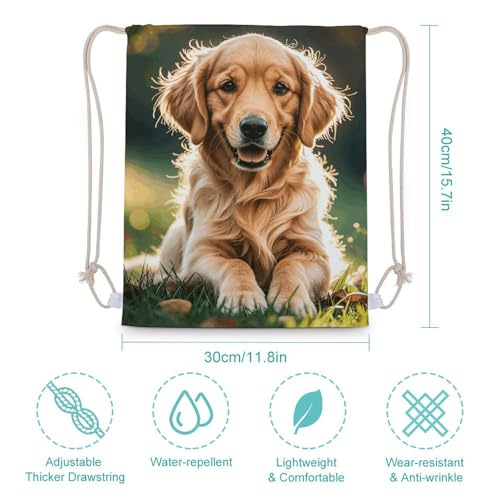 Canvas Drawstring Backpacks Golden Retrievers Sports Gym Pull String Bags Lightweight for Men Women2