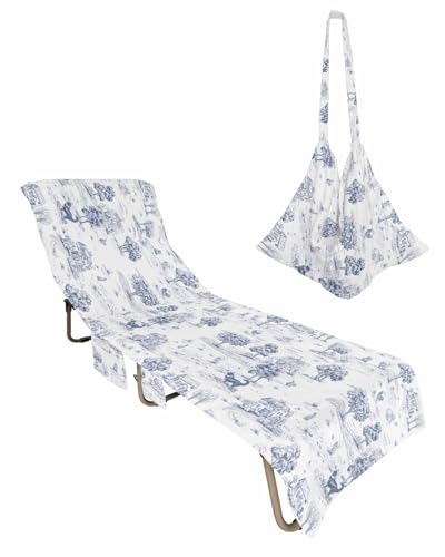 Navy Blue Country Beach Lounge Chair Towel Cover, Soft Chaise Lounge Towel with Side Pockets Patio Pool Chairs Cover for Beach/Pool Sunbathing 29x85 Farmhouse Rustic Tree Animals Abstract