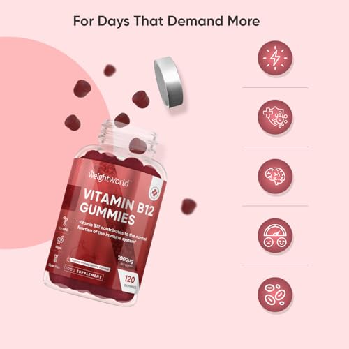 Vitamin B12 Gummies - 120 Gummies - 4 Months Supply - 1000mcg - 1 per Day - Vegan & Gluten-Free - Tasty, Natural Pomegranate Flavour - Bioavailable Methylcobalamin Form - B12 Vitamin Supplement - Image 4
