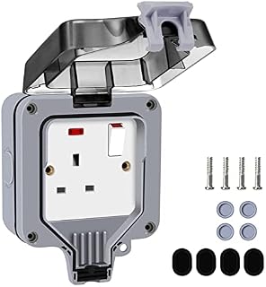 Single Outdoor Socket Waterproof Socket, Wall Electrical Outlets, IP66 13Amp 1 Gang Switched Socket Cover, Outdoor Weatherproof Wall Plug Socket Box (Single Socket)