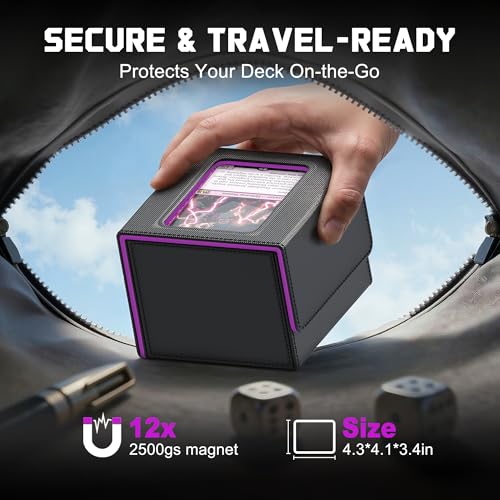 Image of Kabinka MTG Deck Box with Window, Commander Deck Box for Trading Cards, Holds 110+ Double Sleeved Cards, Fits TCG CCG EDH (Black Purple)
