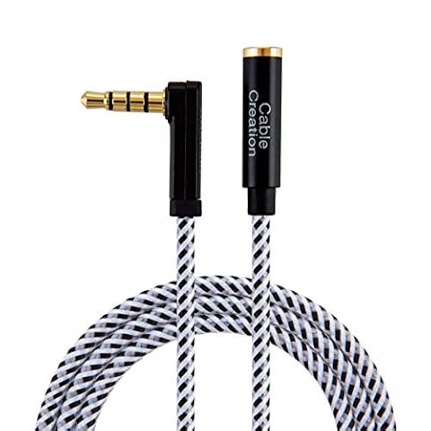 CableCreation Headset Verlängerung kabel 3m, 4-Polig TRRS 3.5mm Audio Verlängerungskabel Stecker auf Buchse, 90 Grad Rechtwinklig Auxiliary Verlängerungskabel, Mikrofon Kompatibel, 10FT/ Schwarz&Weiß