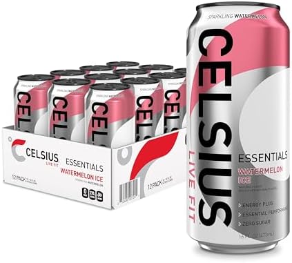 CELSIUS ESSENTIALS™ Sparkling Watermelon Ice, Sugar Free Performance Energy Drink, 16 Fl Oz (Pack of 12)