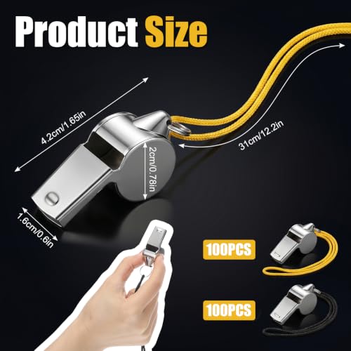 200 silbatos profesionales de acero inoxidable con cordón miniatura 2