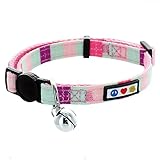 Pawtitas Pet Multicolor Cat Collar Safety Buckle Removable Bell Cat Collar Kitten Collar Teal/Pink / Purple Cat Collar