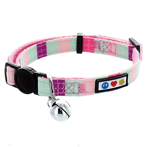 Pawtitas Pet Multicolor Cat Collar with Safety Buckle and Removable Bell Cat Collar Kitten Collar Teal/Pink/Purple Cat Collar