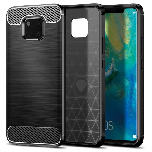 Qiinogow Funda para Huawei Mate 20 Pro/Huawei Mate 20 RS, Antigolpes Carcasa con Suave de TPU, Capa Ultrafina de Fibra de Carbono (Negro)