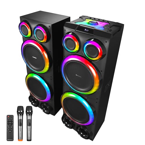 Image of ZEBRONICS VOX PRO 2.0 DJ Party Bluetooth Speaker, 420W, Karaoke & Record, BT v5.3 | Optical | Coaxial | USB | 2X Mic Input | Aux | SD | FM, Multicolor LED, 4 x 12 Full Range Drivers, 2X Wireless Mic
