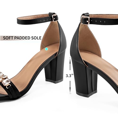 Womens High Heels Comfortable: Open Toe Ankle Strap Chunk Heeled Sandals - Buckle Rhinestone Heel for Prom Wedding4