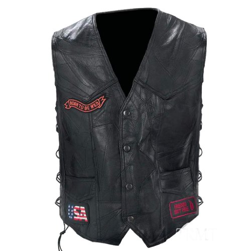 Diamond Plate Rock Design Genuine Buffalo Leather Biker Black Vest GFVBIKE3X