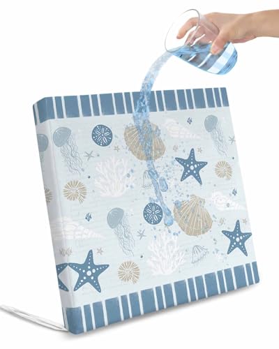 Blue Starfish Indoor/Outdoor Seat Cushions Cover,Waterproof Patio Chaise Lounge Cushion Cover for Beach Pool Side Chair Cushions 20x18x2 Pieces Coastal Coral Shells Conch Jellyfish Nautical Striped