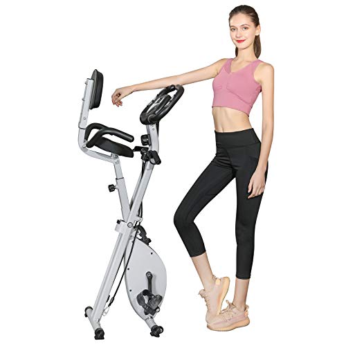 Exercise Bike Stationary Bike Foldable Magnetic Upright Recumbent Portable Fitness Cycle With Arm Resistance Bands Extra-Large Adjustable Seat Pulse 3-In-1 Cycling Indoor Trainer For Home(Grey) #TOP7
