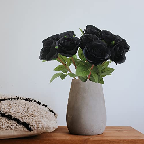 Hananona Artificial Roses Flowers For Flower Arrangement, 12 Pcs Silk Black Rose Bouquet For Home Decoration, Faux Roses For Halloween Parties And Gothic Wedding Decoration (12, Black) #TOP2