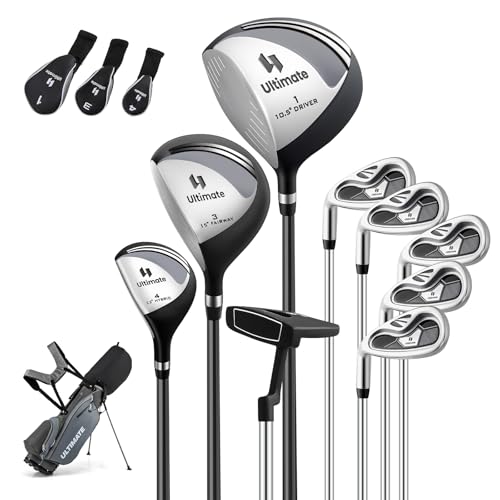 COSTWAY Men's Golf Clubs Set, 9-Piece Golf Set Left Handed with Golf Bag & Rain Cover, Golf Club Sets with Putter, Driver & Fairway & Hybrid & Iron, Complete Golf Set (Grey)