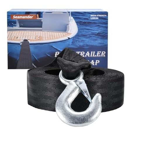 Seamander Boat Winch Strap with Hook and Safety Latch - Loop End - 2" x 20' -5,000lbs (Black(20ft))
