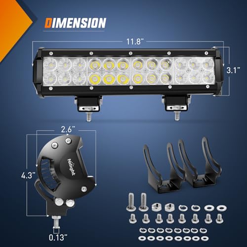 Image of Nilight LED Light Bar with Yellow Black Covers 2 PCS 12 Inch 72 W | Spot Flood Combo Beam, Super Bright Off Road Driving Fog Boat Lighting for Trucks Pickup Golf Cart SUV ATV UTV 4x4 Van Camper
