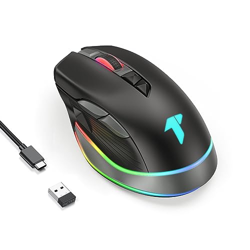 Tecurs Wireless Gaming Mouse, 12000 Dpi Wired & Wireless Dual Modes Rechargeable Rgb Gaming Mouse With Side Buttons, 9 Programmable Buttons Mice For Computer/Pc/Laptop #TOP5