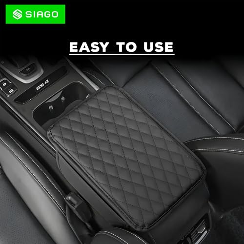 Image of SIAGO Car Armrest Cover Cushion with Storage Bags | Soft Center Console Protector Pad | Non-Slip, Waterproof & Durable | Universal Fit for Cars, SUVs & Trucks (Black) SIA144