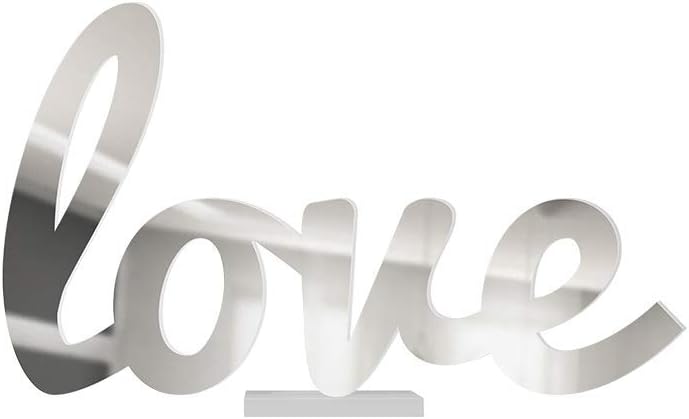 4ArtWorks - 3D Cursive Love Table Decor (Silver Mirror Finish) for Dorm Rooms, Living Spaces, Bedrooms and Modern Offices & Desks | Love Script Sign with Transparent Acrylic Base | Great Gift Idea