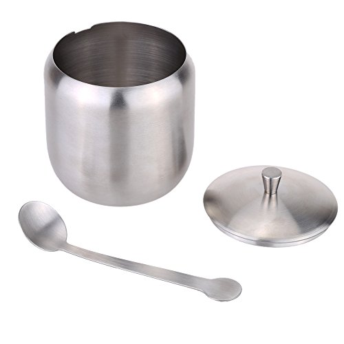 KKmoon Galheteiro em forma de tambor de aço inoxidável tempero pote de açúcar e café recipiente com