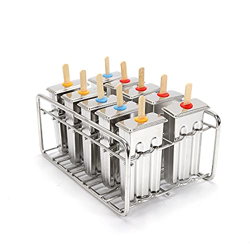 Ageanbri 10/20/30/40 pcs Stainless Steel Molds Commercial Ice Pop Molds Metal Holder Moldes Mold with Sticks, Ice Cream Molds (10 pcs/ 85ml/ Double Slotted Flat Head)