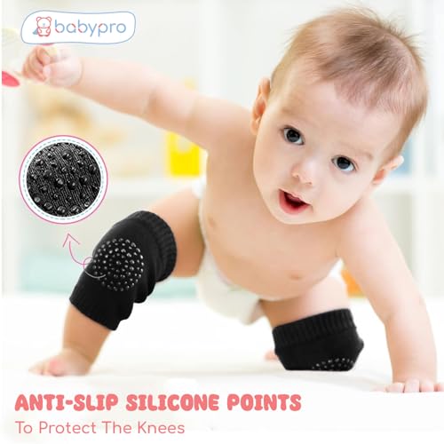 Image of BabyPro Baby Knee Guard-Set of 2, Multicolour Knee Pad for Toddler Crawling | Stretchable, Breathable Leg Warmers, Anti-Slip Silicone Dots Knee Support