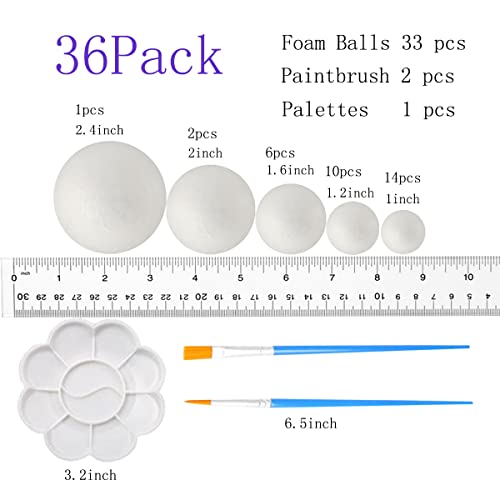 image for FFchuanhe 36Pack Craft Foam Balls Assorted Sizes (1-2.4 in), Foam Ball