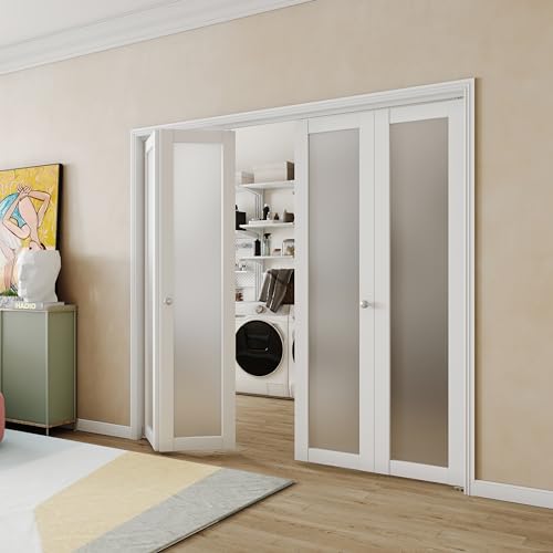 BARNER HOME Bifold Doors, Full Lite Frosted Glass Panel Closet Door, Easy Installation, Folding Doors with Hardware Kits & Handle for 36"x 80" Opening - Thumbnail 4