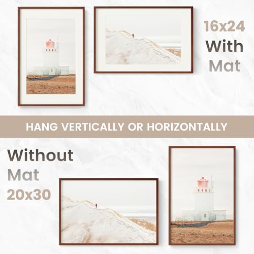 Image of 20x30 Poster Frame, USA-Sourced Natural Mahogany Wood Picture Collage Frame with HD Tempered Glass, Modern Simple 20 x 30 Wooden Photo Frame Matted to 16x24, Vertical & Horizontal Wall Hanging Display