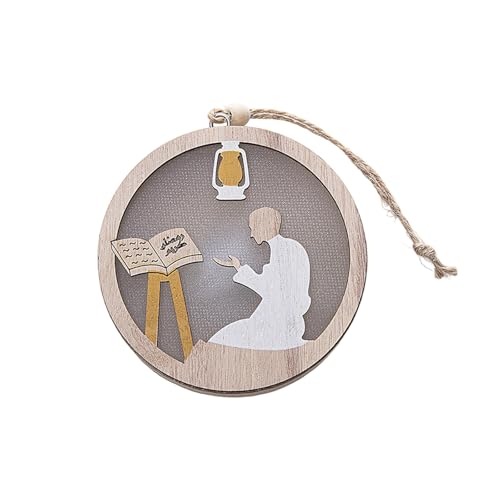Zktfyshk Lámpara colgante LED circular de madera para musulmanes, decoración del hogar y celebración religiosa, crea ambientes cálidos con fácil instalación, fácil de colgar