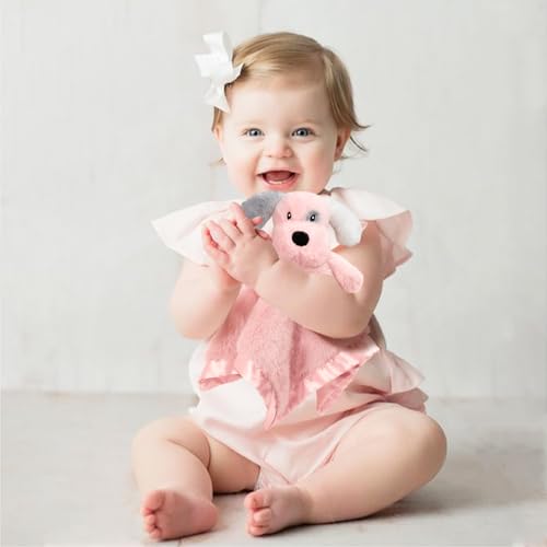 Image of Puppy Baby Security Blanket for Toddler Infant Newborn Boys and Girls Soft Lovey Stuffed Animal with Plush Fabric and Satin Backing, Lovely Snuggle Toy, Pink 16 Inch