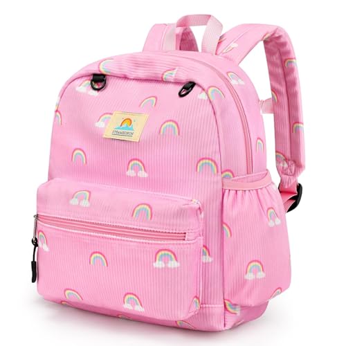 Image of STEAMEDBUN Corduroy Toddler Backpack for Girls 2-4: Kids backpack for Girls - 12 inch Preschool Kindergarten Backpacks - Rainbow