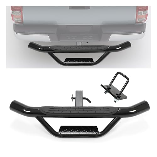 ECOTRIC Universal Bumper Trailer Hitch Step for SUV Trucks Pickups with 2 Inch Receiver, Solid with Hitch Pin & U-Bolts Stabilize, Tow Rear Bumper Guard Protector Steel