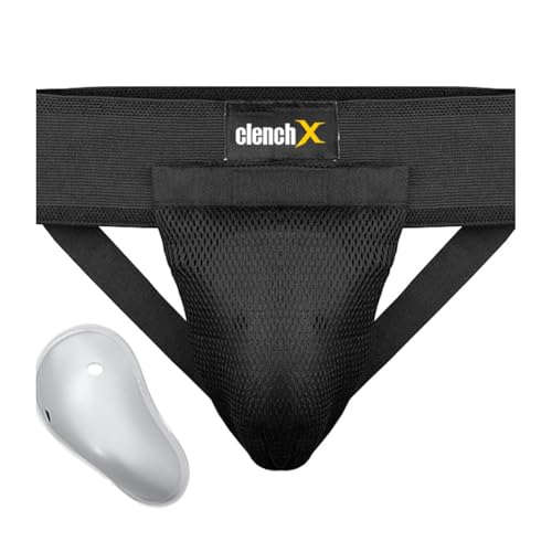 ClenchX Boxing Groin Guard – MMA Martial Arts Muay Thai Groin Cup Abdominal Protector Jockstrap Support for Kickboxing, Karate, BJJ, Cricket & Hockey – Adult & Youth(Large)