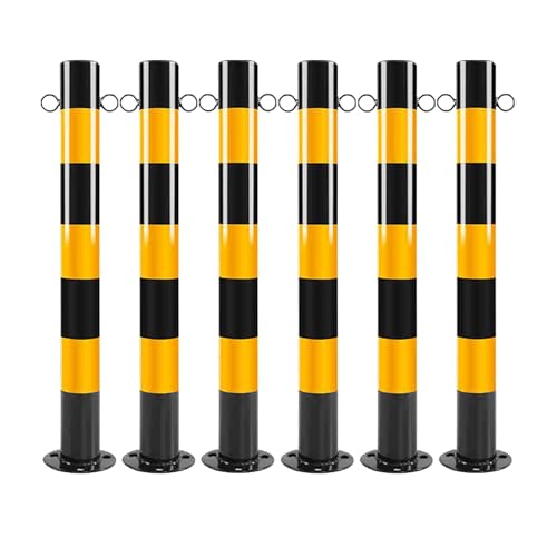LYDBMYT Safety Bollard Parking Post Steel Bollards, with Anchor Bolts & Reflective Tape & Hanging Ring, Perfect for Traffic Control/Driveway Barriers/Parking Poles(6PCS - Yellow,750mm/29..5in)