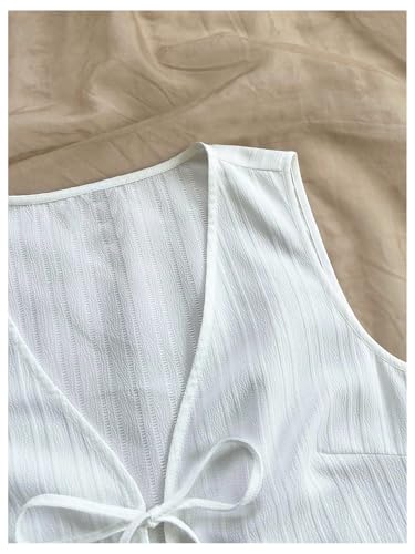 SHENHE Women's Tie Front Deep V Neck Boho Vest Textured Sleeveless Summer Tank Top3