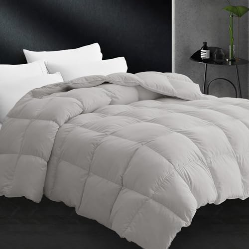 image for CYMULA Queen Size Feather Down Comforter - All Season Light Grey Duvet