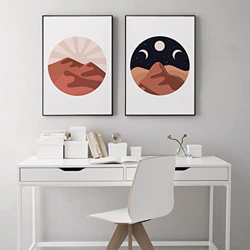 Póster geométrico abstracto día y noche lienzo pintura moderna arte de pared impresión paisaje desierto para sala de estar hogar Deco (20 x 30 cm) x2 sin marco