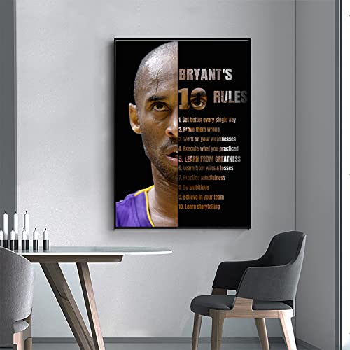 123 Life Póster de Las Reglas de Kobe Bryant, pósteres de Jugadores de Baloncesto de Las 10 Reglas de Kobe, mentalidad Decoraciones para la habitación de los niños, sin Marco (40x60cm) Cover