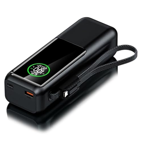 Jazuaiao Capacidad de 20000 mAh con cable retráctil tipo C integrado de carga rápida de 100 W para portátiles, cargadores de teléfono